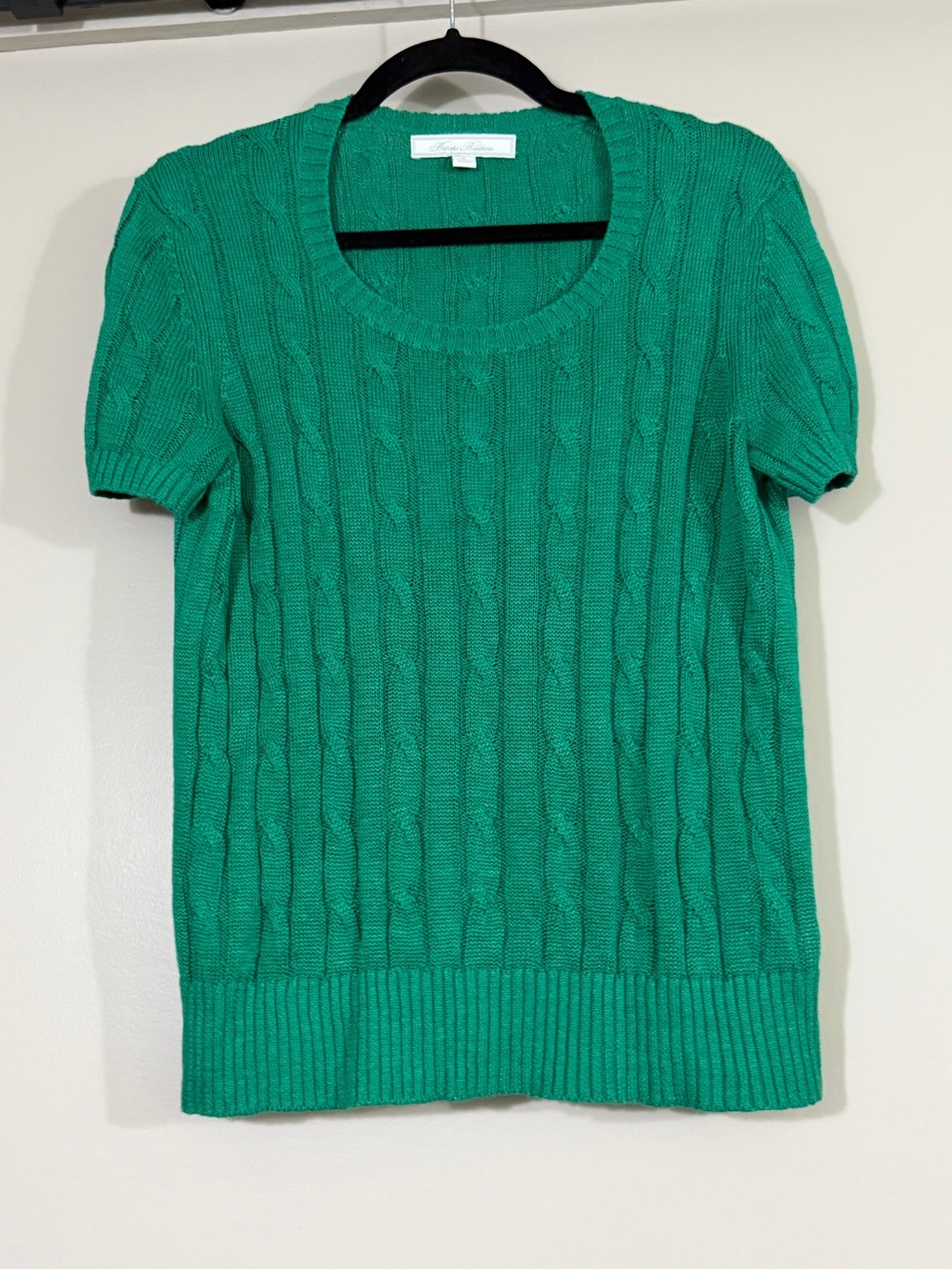 BROOKS BROTHERS- Emerald 100% linen Cable-Knit Scoop neck Sweater, sz M
